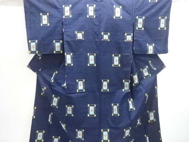 JAPANESE KIMONO / TSUMUGI / WOVEN ABSTRACT PATTERN 